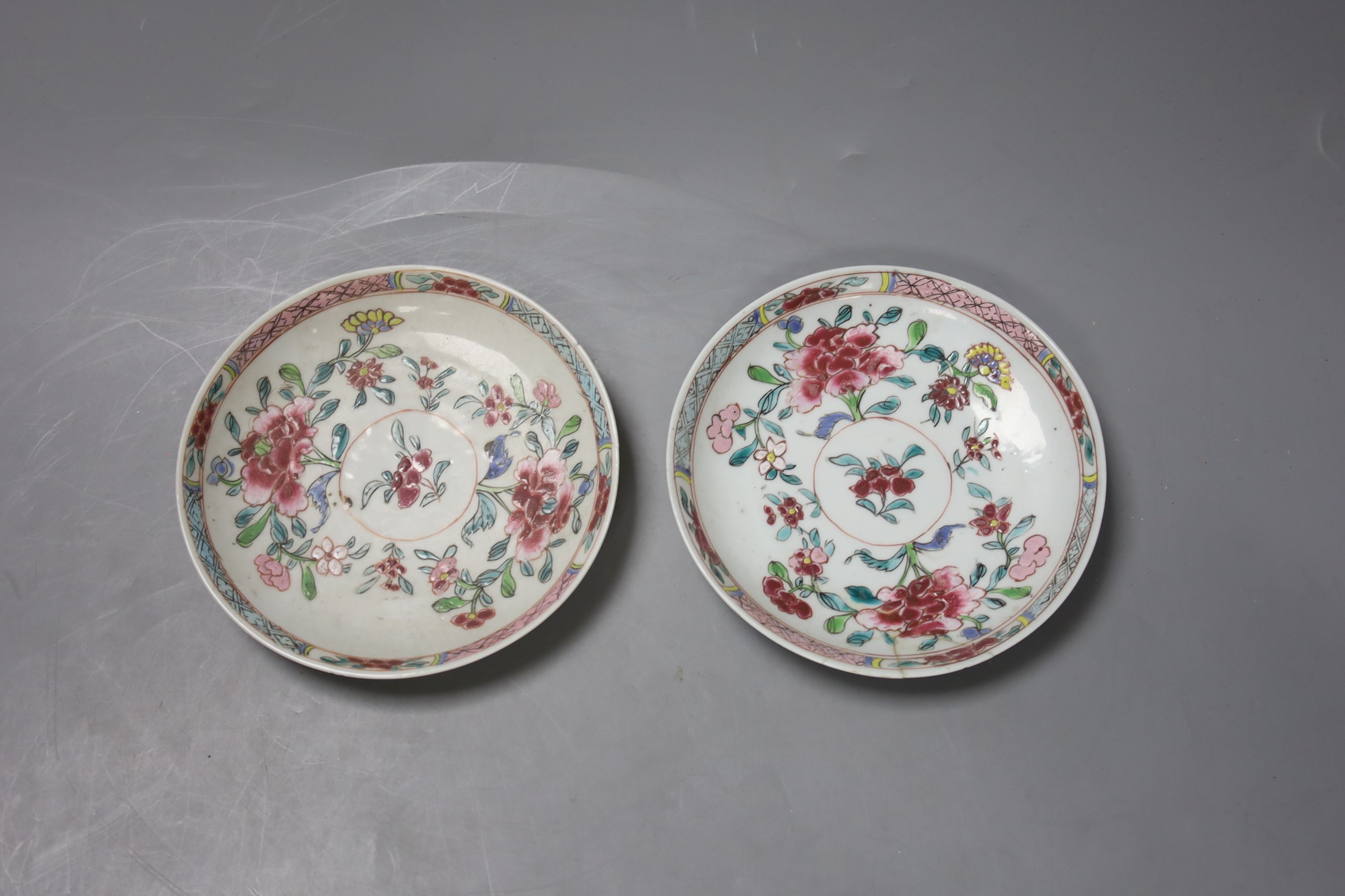 Three 18th century Chinese famille rose or Imari tea bowls together with five saucers